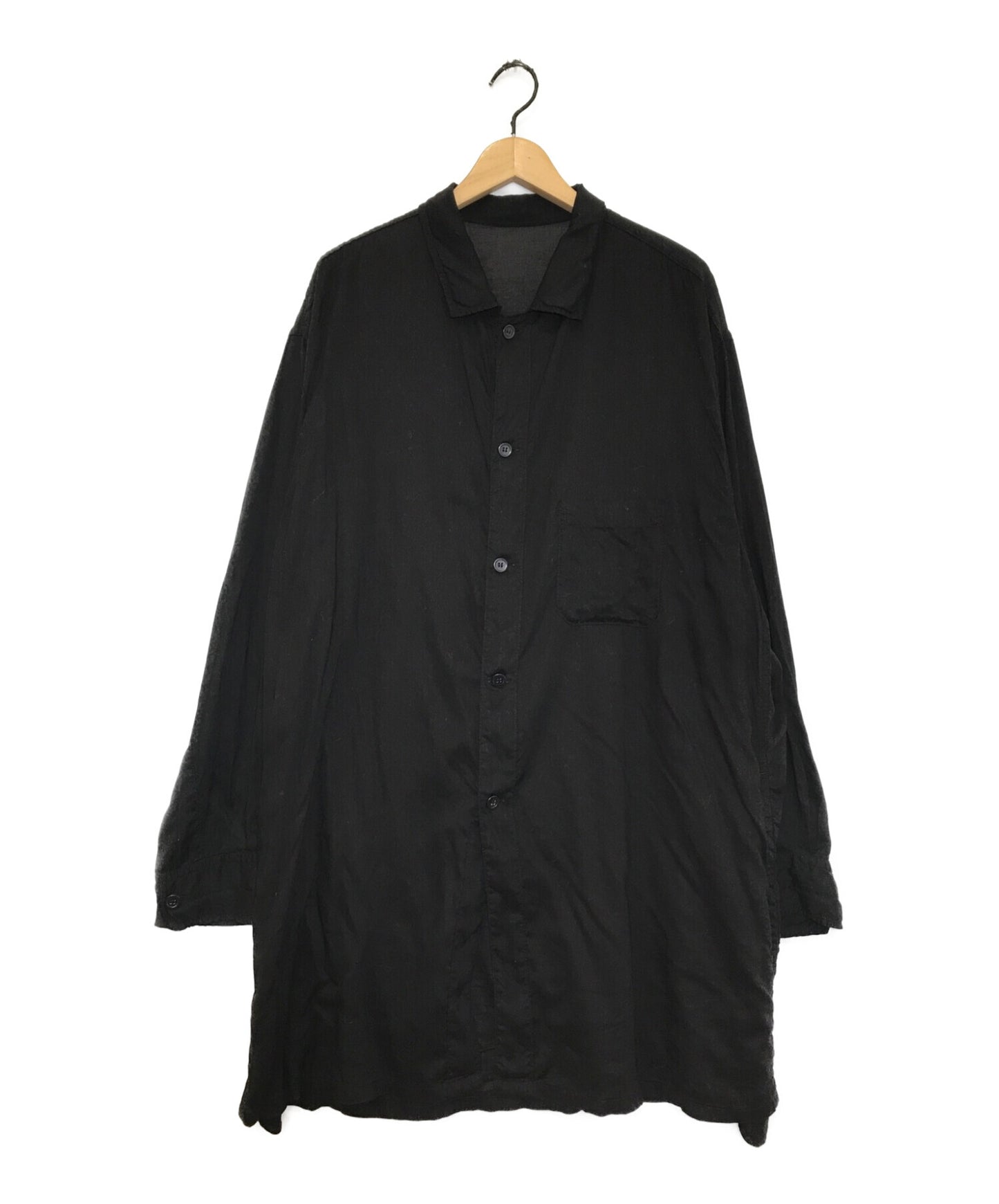 Yohji Yamamoto Pour Homme เซลลูโลสเสื้อผ้าย้อมสนามหญ้าเปิดปลอกคอเสื้อ HX-B08-200