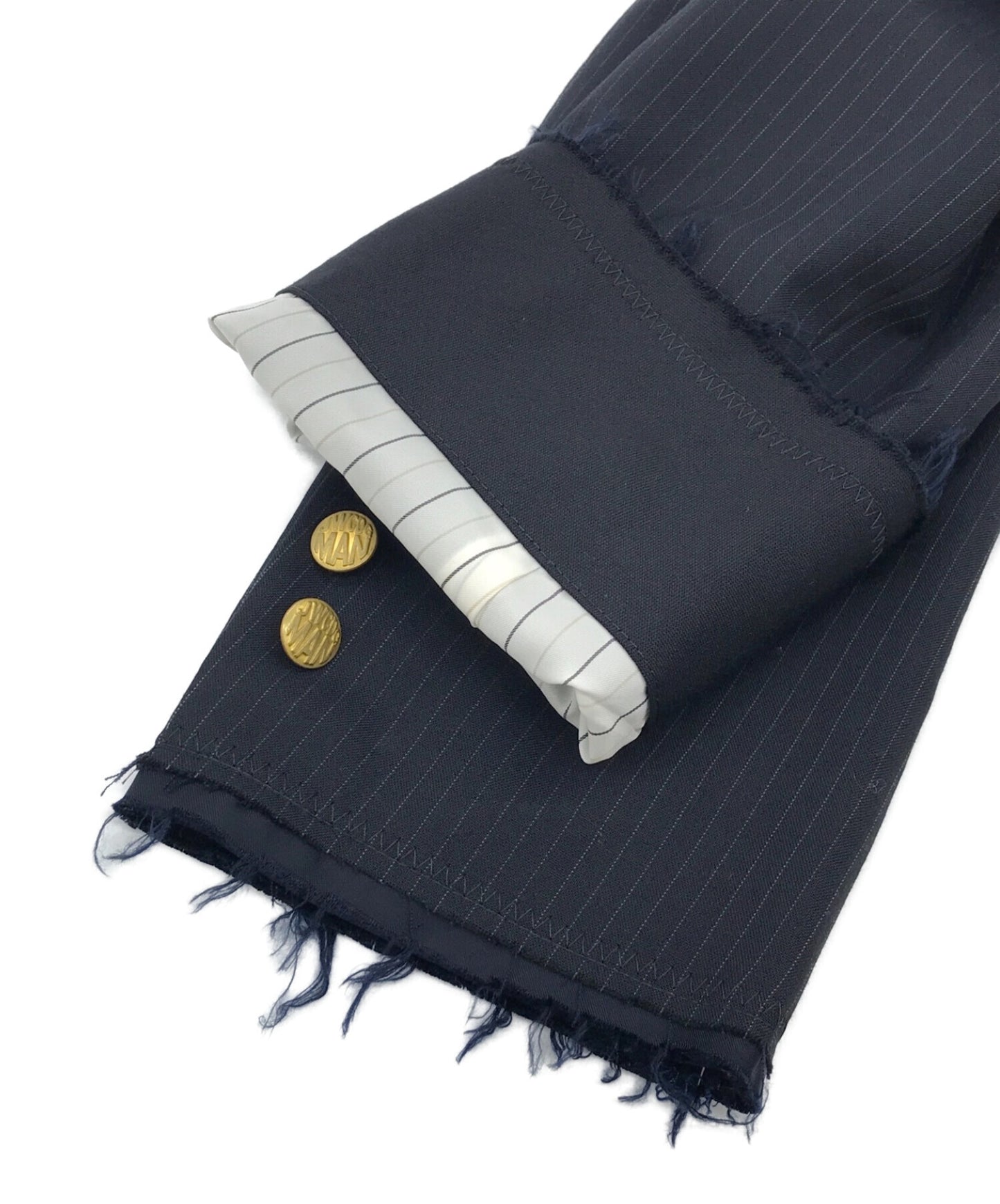Junya Watanabe Man羊毛酯條紋和亞麻布3B夾克WI-J019