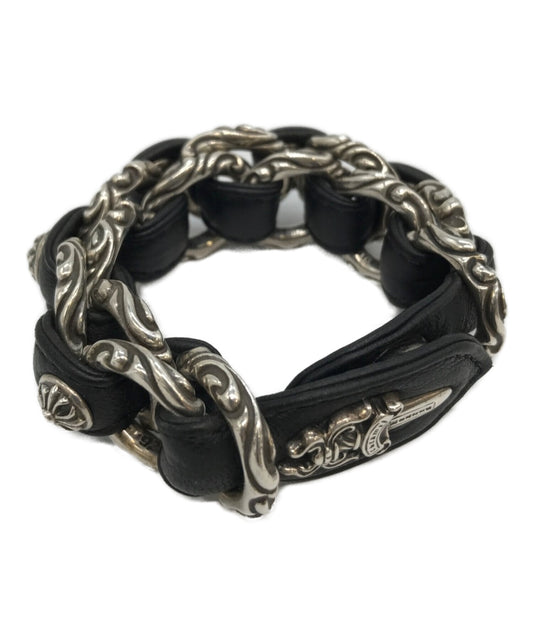 [Pre-owned] CHROME HEARTS WVN SCRLL BAND DBL/scroll leather bracelet
