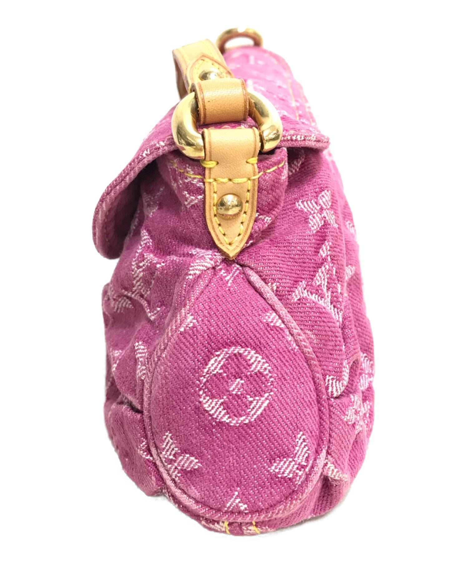 LOUIS VUITTON Monogram Denim Mini Pleaty Shoulder Bag Fushia Pink M95216