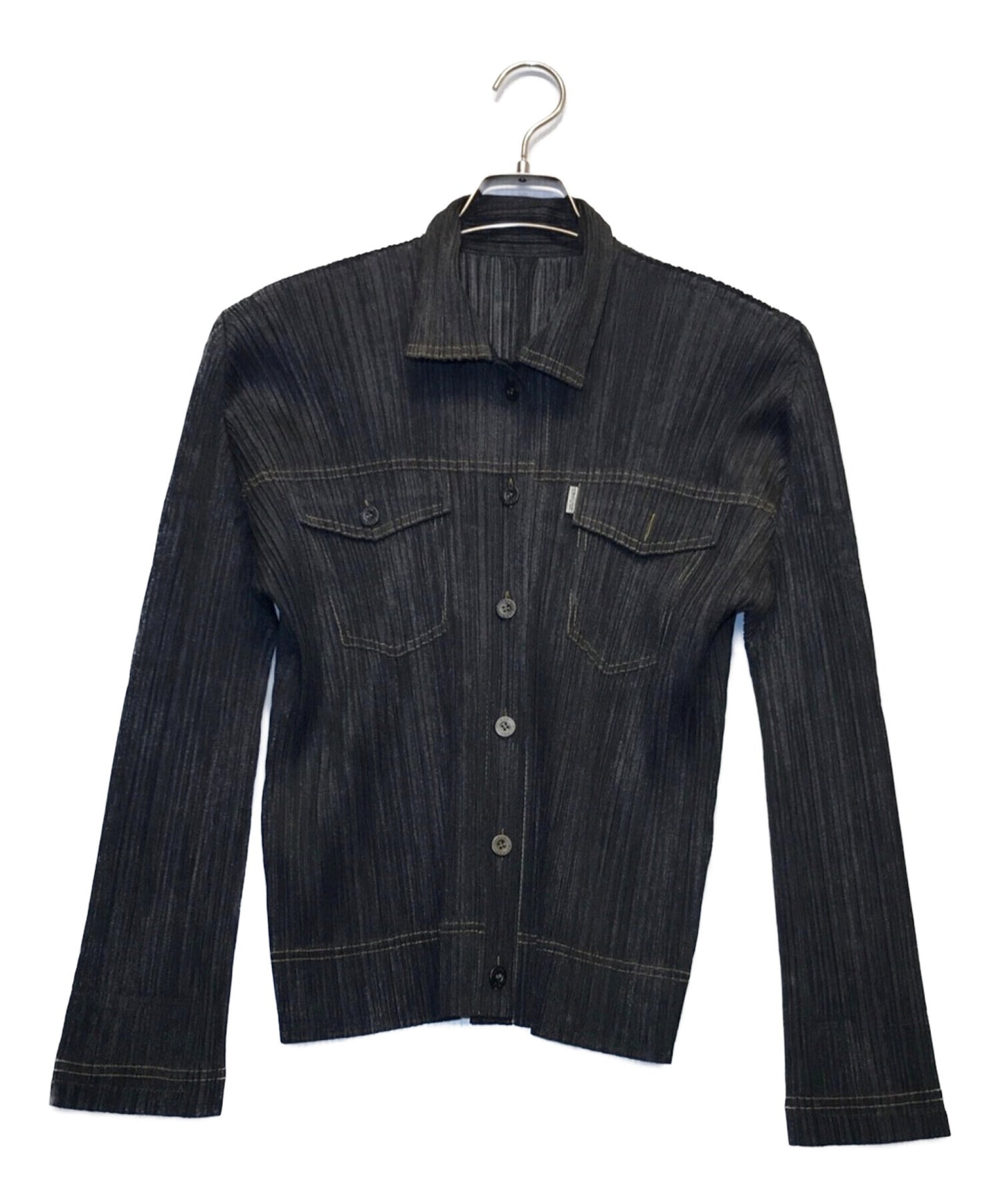 [Pre-owned] PLEATS PLEASE Denim Printed Pleated Jacket PP75-JD021