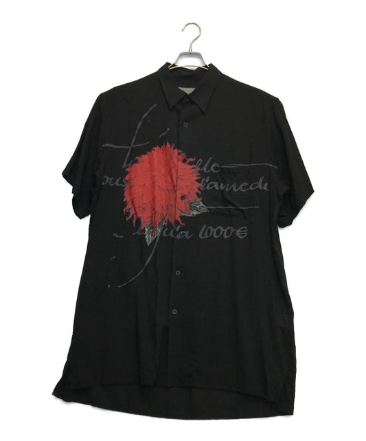 Yohji Yamamoto Pour Homme Dahlia打印宽短袖衬衫短袖衬衫衬衫HG-B34-236
