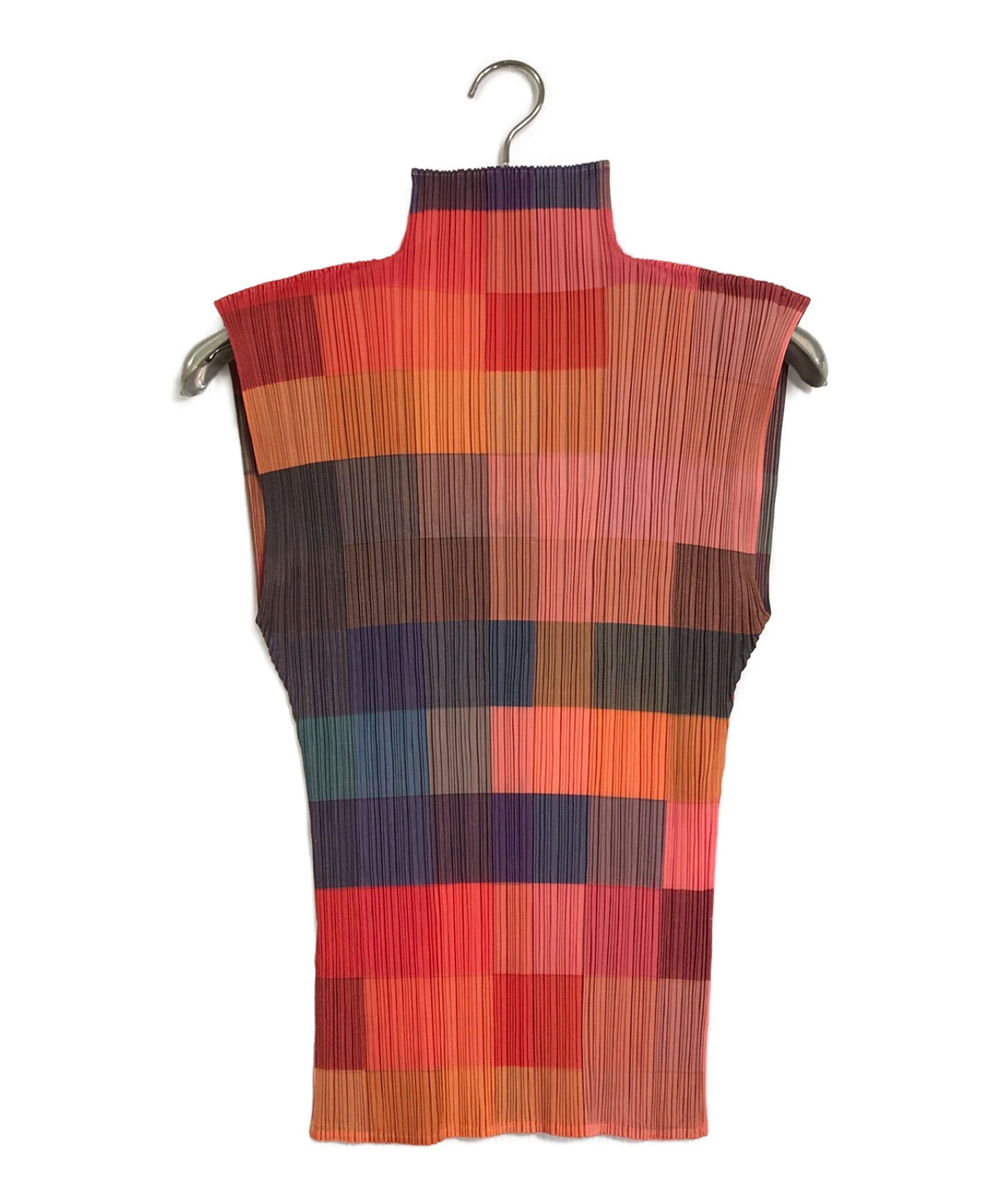 PLEATS PLEASE ISSEY MIYAKE Check High Neck Pleated Blouse Colorful Gradation Mosaic PP83-JK830 PP83-JK830