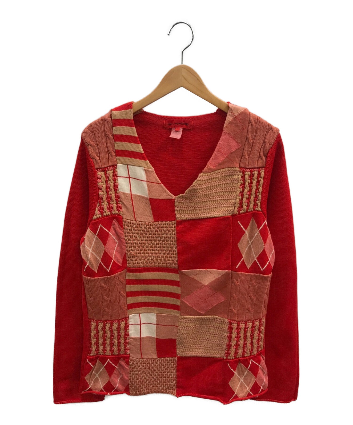 トップス COMME des GARCONS Shirt Patchwork Knit Pre-owned] COMME des GARCONS SHIRT V-Neck Patchwork Knit – Archive