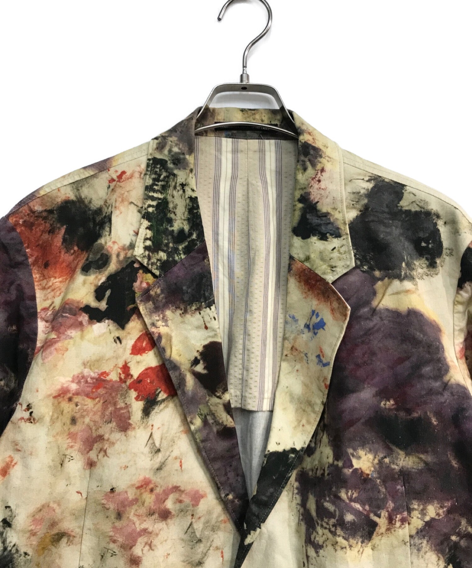 Yohji Yamamoto pour homme Painting Print Tailored Jacket HW-J59-024  All-Print Backless Jacket 18ss Look27 Beige HW-J59-024