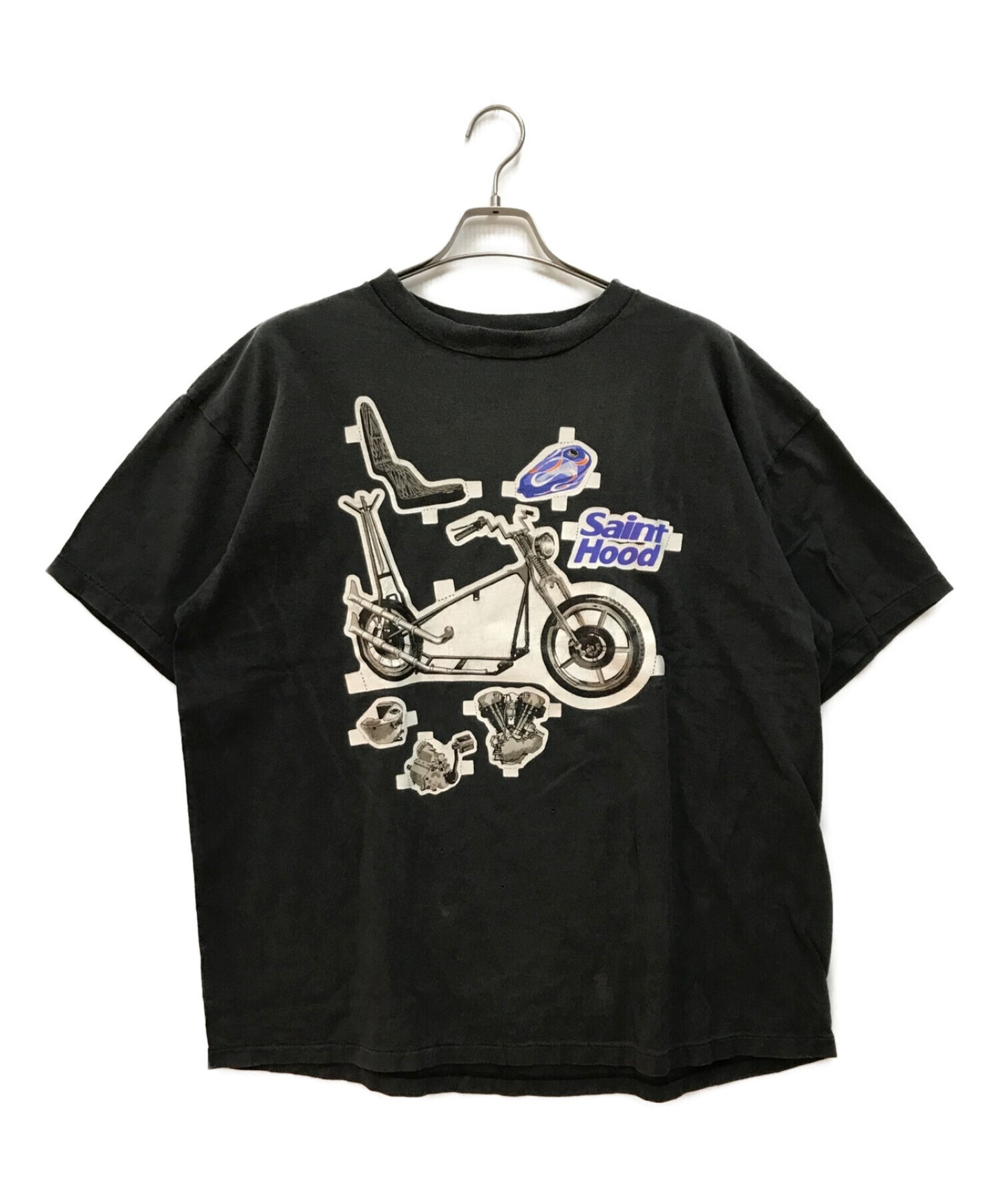 SAINT MICHAEL STHD SS TEE/BIKE Motorcycle Print Damaged T-Shirt