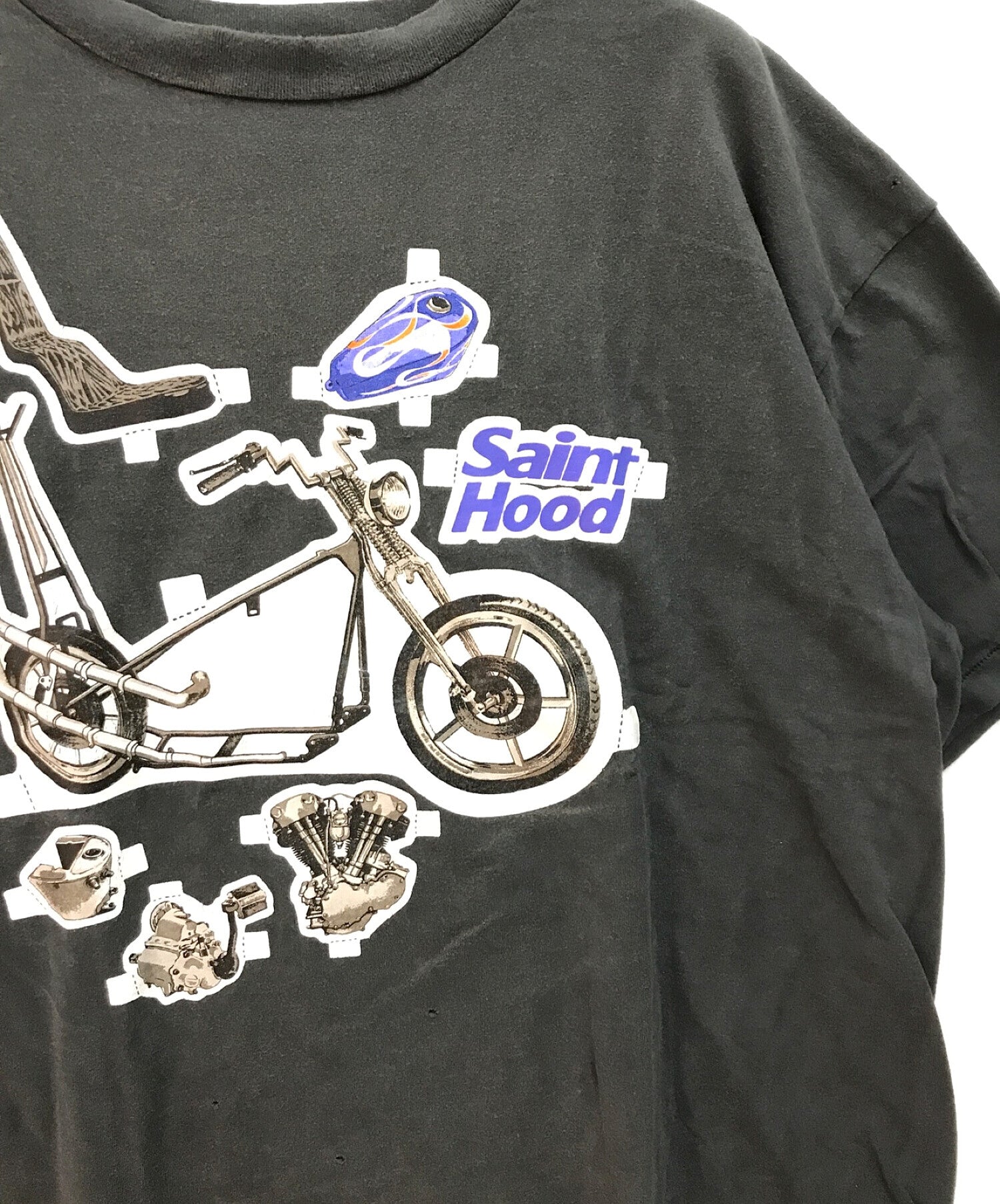 SAINT MICHAEL STHD SS TEE/BIKE Motorcycle Print Damaged T-Shirt