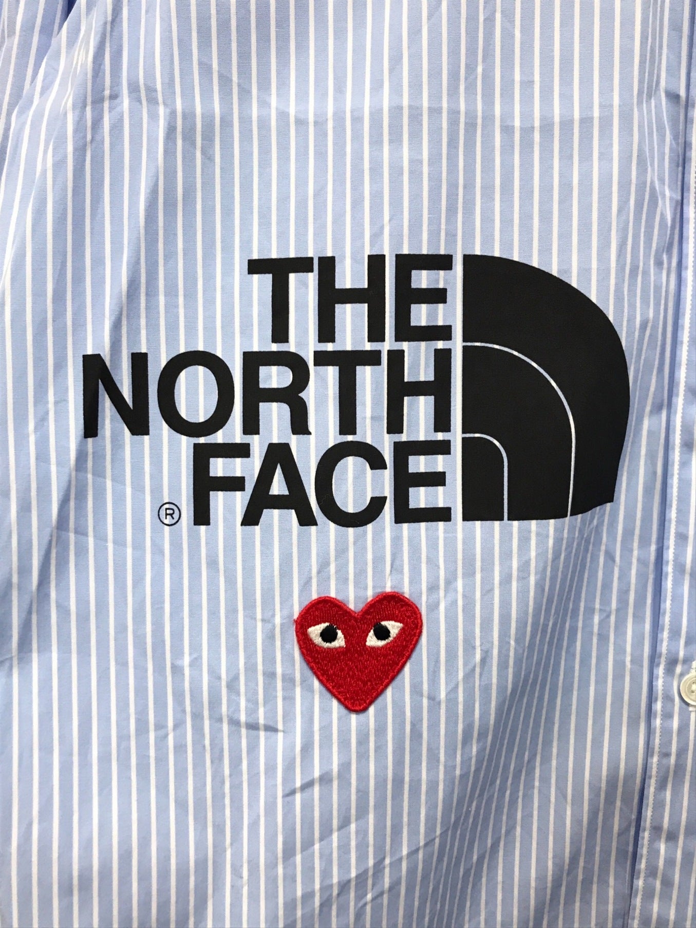 玩Comme des Garcons X North Face Heart Patch Stripe Shirt ae-b202