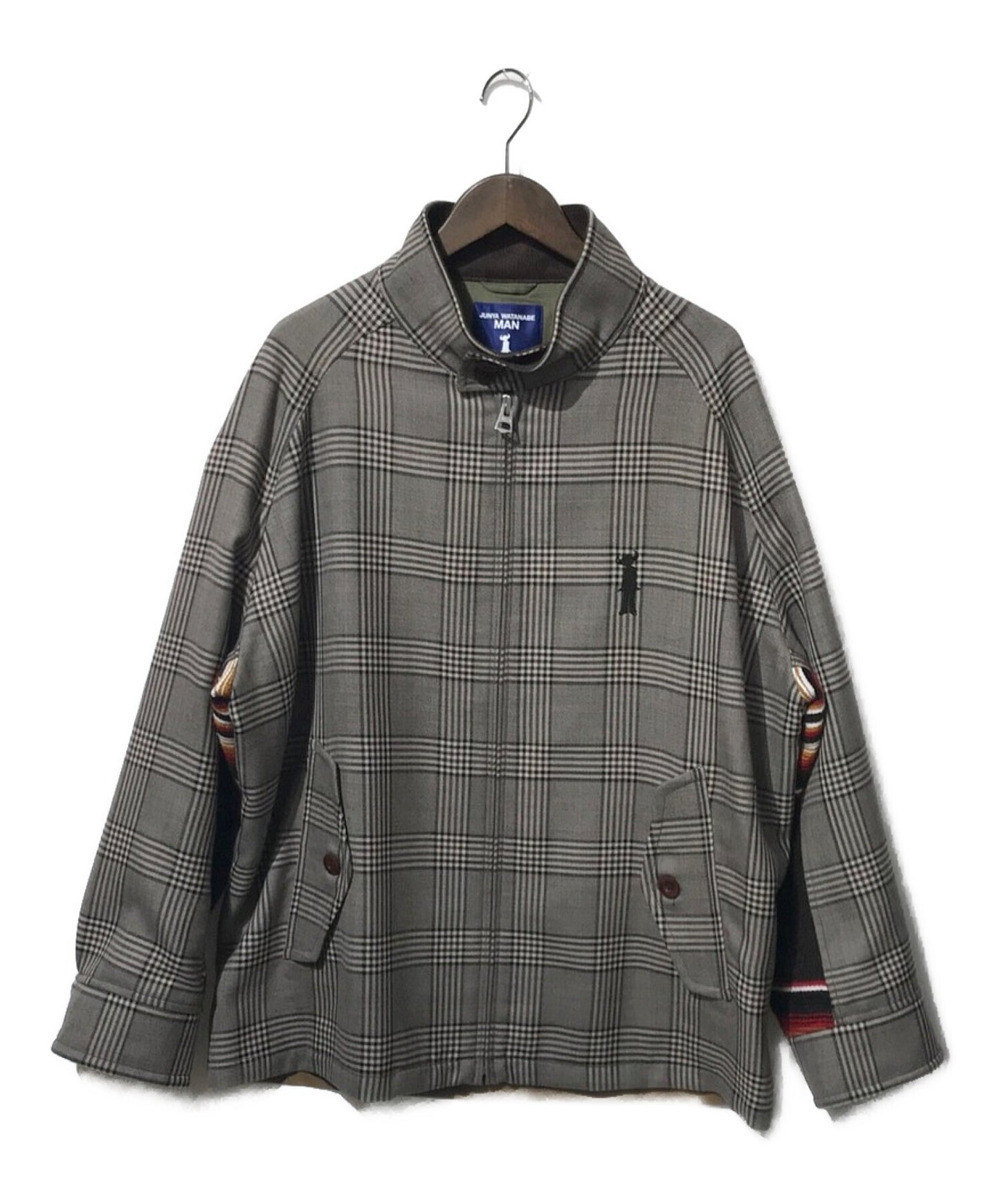 Junya Watanabe Man Wool Silk Check and Cotton Moleskin and Leather Jacket WJ-J030