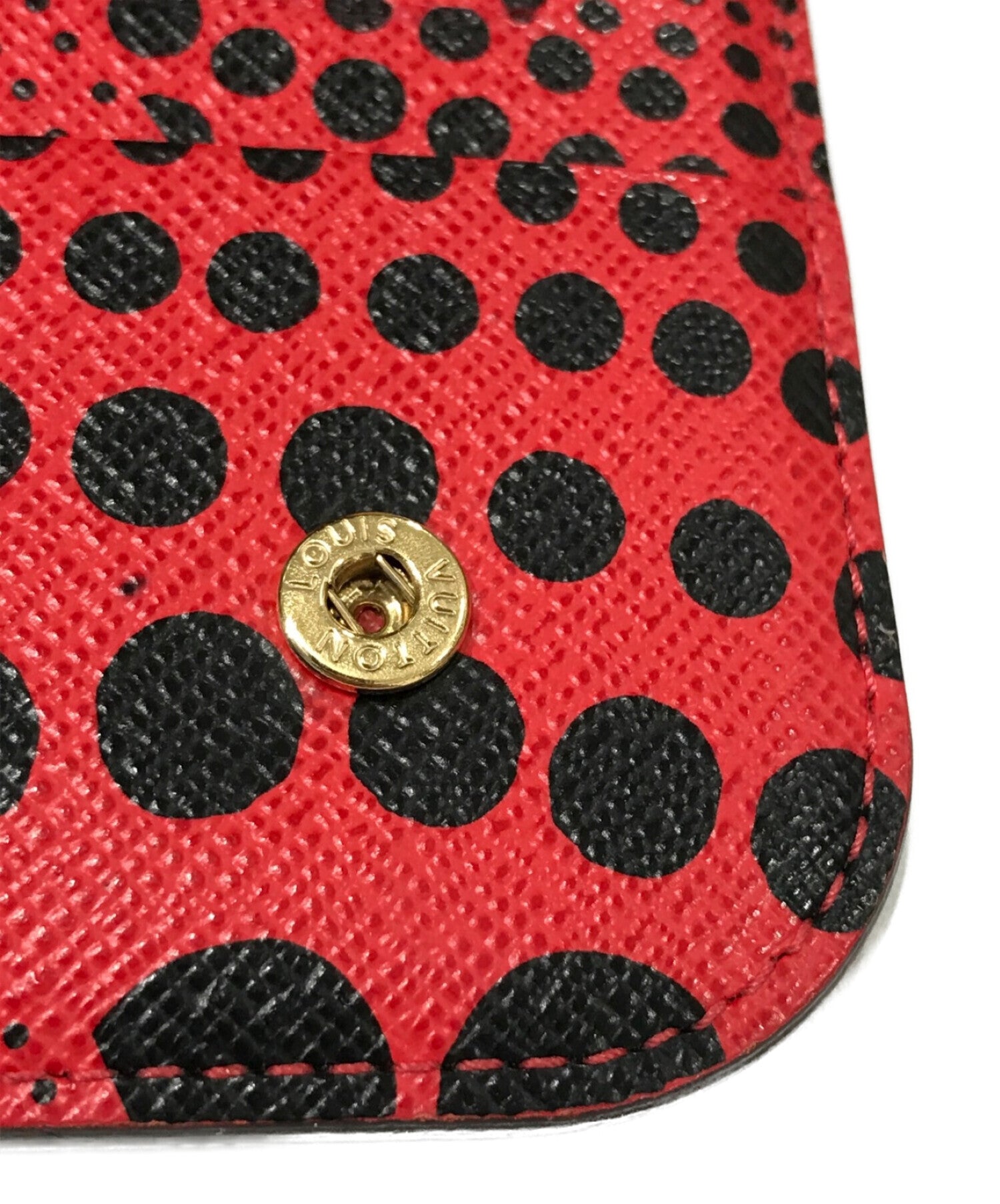 FWRD Renew Louis Vuitton Kusama Long Wallet in White & Red Dot