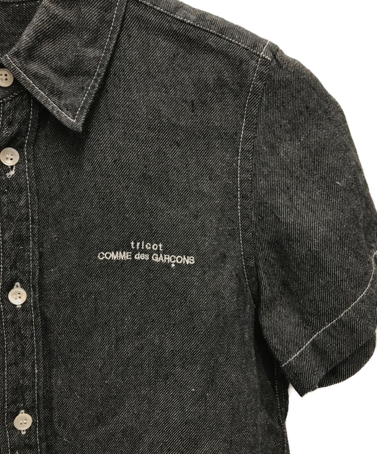 [Pre-owned] tricot COMME des GARCONS Logo embroidered black linen denim shirt TJ-B026