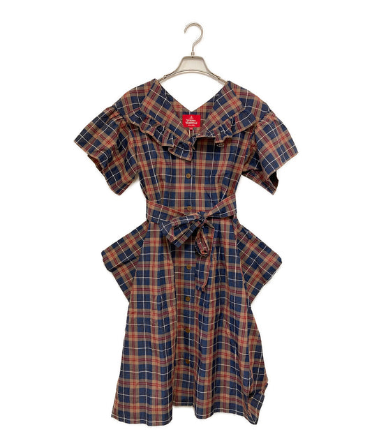 Vivienne Westwood Red 라벨 주름 장식 디자인 체크 셔츠 드레스 16-12-521032-00
