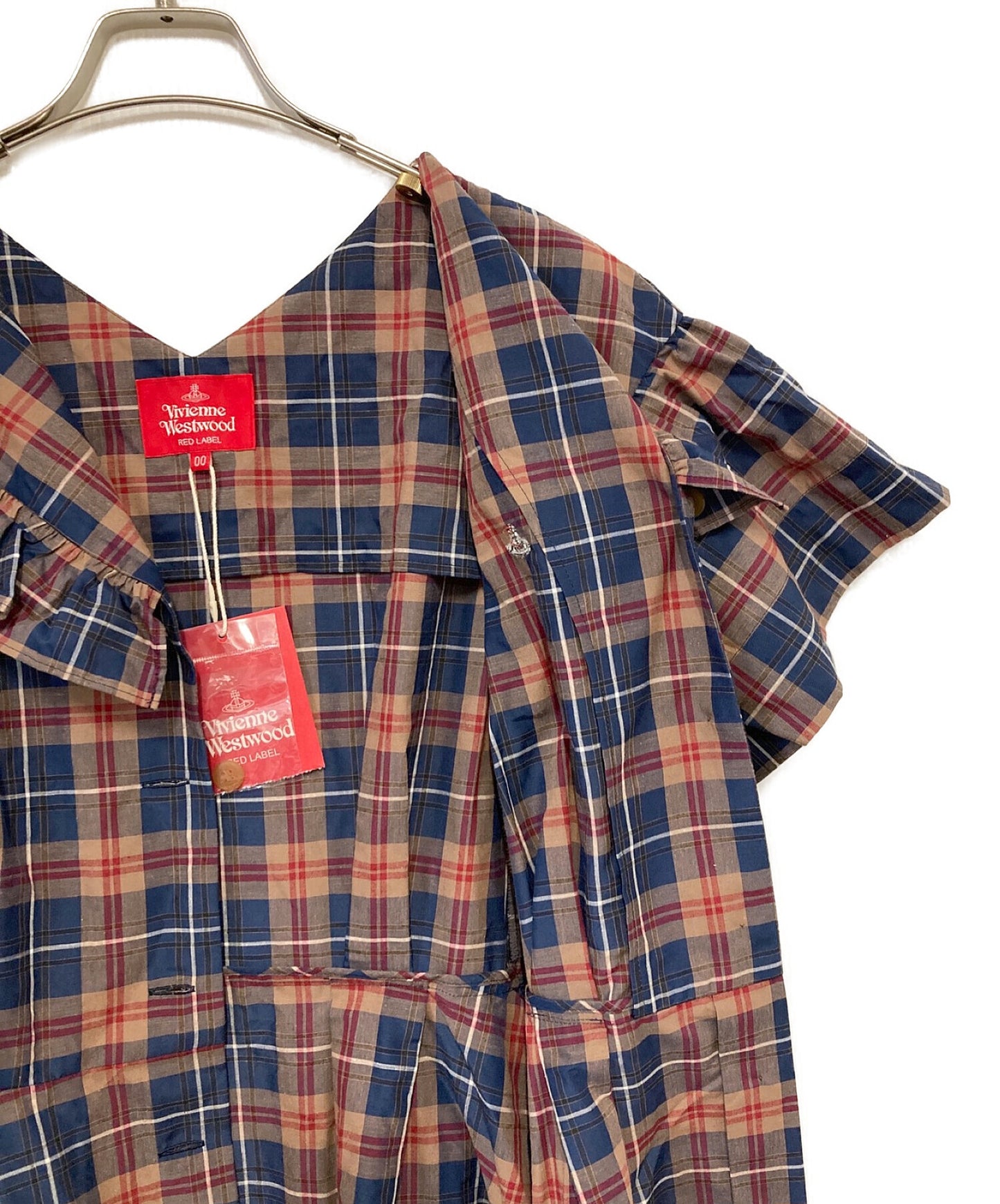 Vivienne Westwood红色标签荷叶边设计检查衬衫礼服16-12-521032-00