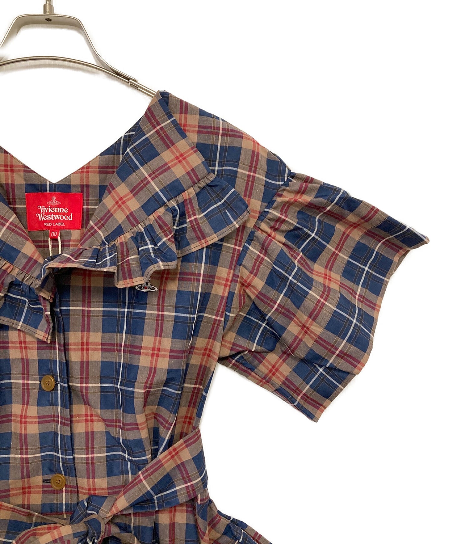 Vivienne Westwood红色标签荷叶边设计检查衬衫礼服16-12-521032-00